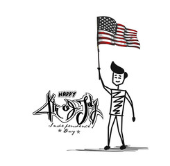 Cartoon Man with flag for 4th july