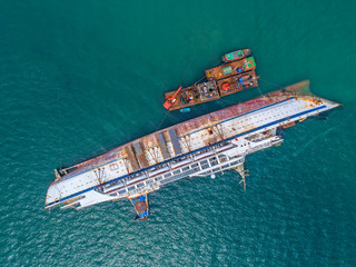 Boat crashes in the sea, cruise ship ,accident ,Shipwreck