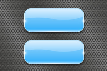 Blue glass buttons on metal perforated background