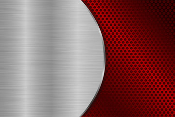 Metal brushed background with red perforation