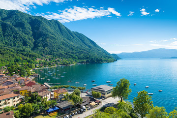 Lake Maggiore, Caldè, Italy. One of the most charming corners of the Lake Maggiore on a beautiful...
