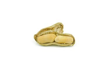 Arranged peanuts peeled and isolated on white background