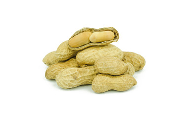 Arranged peanuts peeled and isolated on white background
