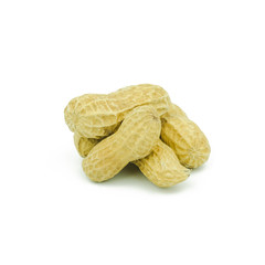 Arranged peanuts peeled and isolated on white background