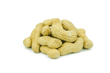 Arranged peanuts peeled and isolated on white background