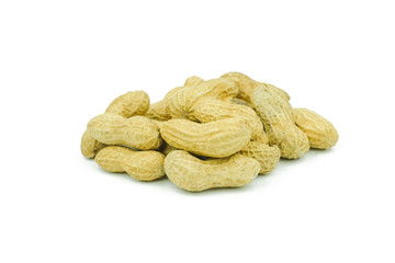 Arranged peanuts peeled and isolated on white background