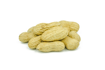 Arranged peanuts peeled and isolated on white background