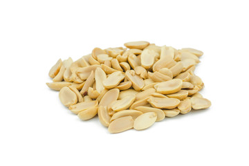 Arranged peanuts peeled and isolated on white background