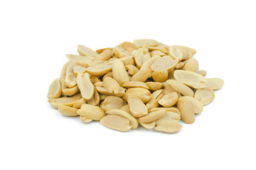 Arranged peanuts peeled and isolated on white background