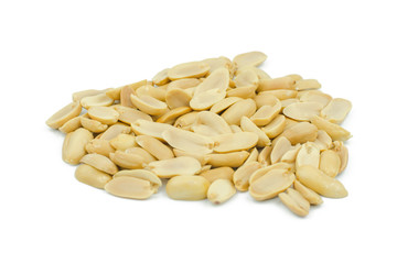 Arranged peanuts peeled and isolated on white background