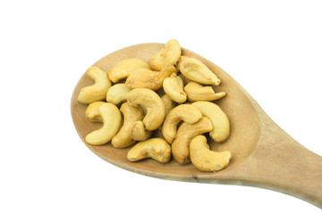 Roasted salted cashews isolated on a white background