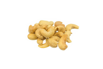 Roasted salted cashews isolated on a white background