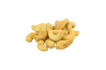 Roasted salted cashews isolated on a white background