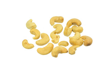 Roasted salted cashews isolated on a white background