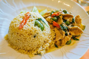 Freid rice with green curry and pork