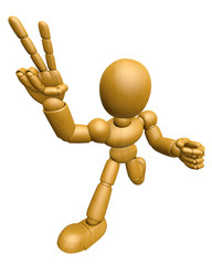 3D Wood Doll Mascot the victory gesture. 3D Wooden Ball Jointed Doll Character Design Series.