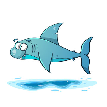 Black line cartoon shark illustration. Vector, eps 10