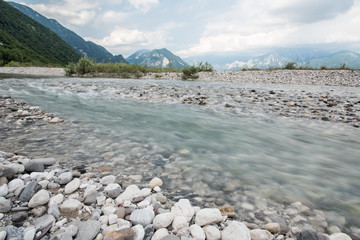 Landscapes and water features on the banks of the Tagliamento. Friuli