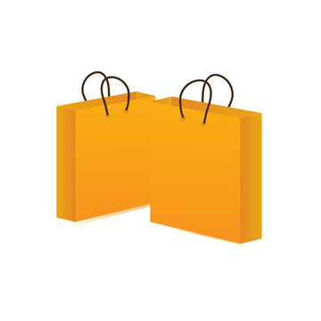 Yellow shopping bag isolated. Vector icon.