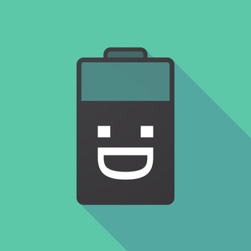 Long shadow battery with a laughing text face