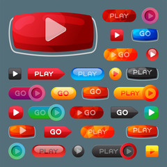 UI interface button play media internet website element online player mark click vector illustration.