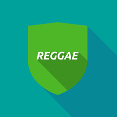 Long shadow shield with    the text REGGAE