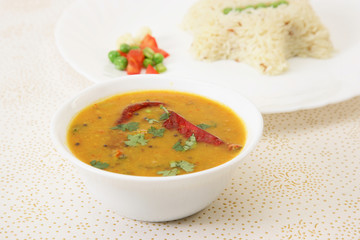 Whole Yellow Lentil or Yellow Daal and Rice-Indian Dish