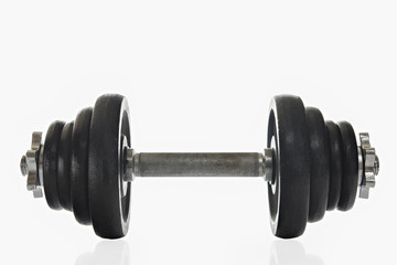 Dumbbell isolated on white background, selective focus