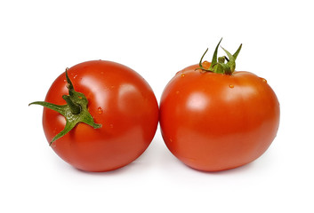 tomatoes ripe two isolated water drops fresh red ripe