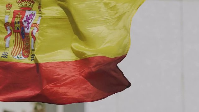 Spanish state flag rojigualda fluttering, national symbol of country, patriotism
