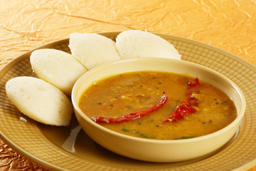 Sambar and Idli with Chutney – Indian Dish
