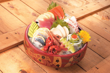 A bowl of fresh sashimi