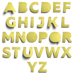 3D realistic yellow paper post it notes uppercase alphabet set with soft shadow isolated on white...