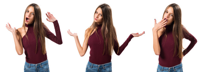 Young teenager girl making surprise gesture