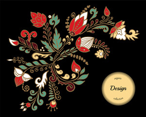 stock vector flowers and leaf ornament. oriental or russian pattern.necklace embroidery design