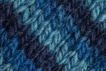 A beautiful closeup of a hand knitted warm and soft wool pattern. Soft socks or scarf of natural wool. Colorful pattern.