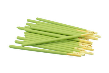biscuit stick coated with green tea isolated