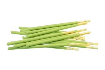 biscuit stick coated with green tea isolated