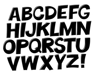 Comic black and white alphabet.  Vector set. Comic text. Comics book font. - 165998683