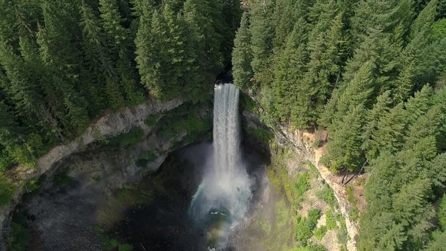 Stunning Waterfall Aerial Flying Back Reveal of Tall Brandywine Falls by Whistler Canada