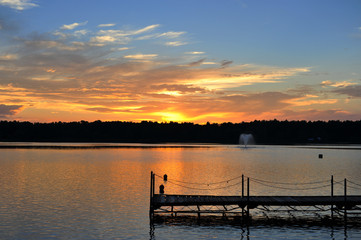 Beautiful sunset on the lake view 