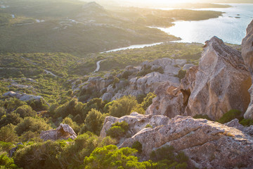 View from Capo d Orso on the town Palau, Sardinia