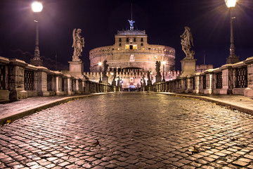 Obraz na płótnie Canvas Saint Angel Castle and bridge over the Tiber river in Rome