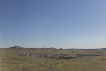 Fototapeta na wymiar the view when i am looking through window aircraft during flight to Mongolia .