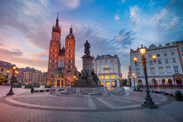 Krakow. Image of Market square Krakow, Poland during sunrise. - obrazy, fototapety, plakaty