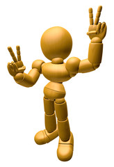 3D Wood Doll Mascot is victory gestures of both hands. 3D Wooden Ball Jointed Doll Character Design Series.