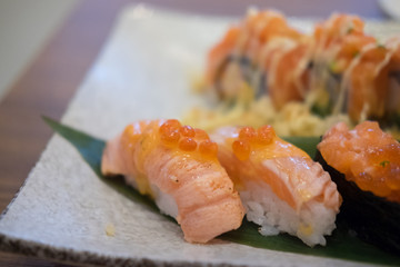 Salmon caviar ikura sushi