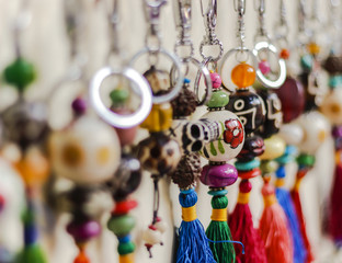 vibrant keyring hanging on the display of a shop