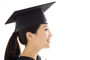 side view of Happy female graduate student