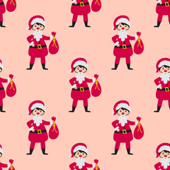 Cute santa kids wearing Christmas costumes vector characters little people seamless pattern cheerful children holidays illustration